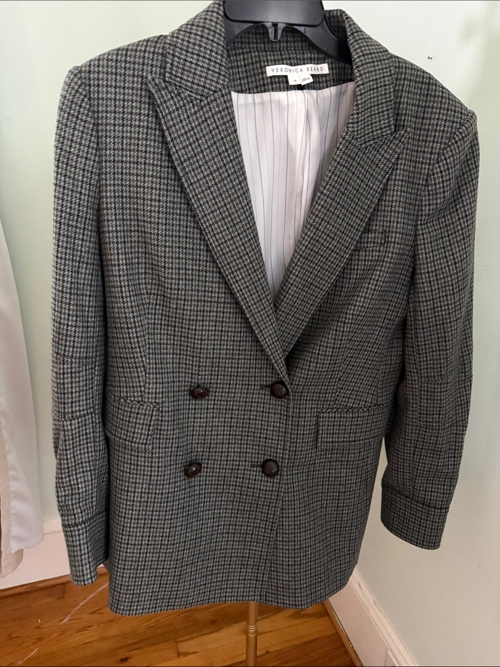 Veronica Beard Double-Breasted Glen Plaid Blazer in Gray and Black